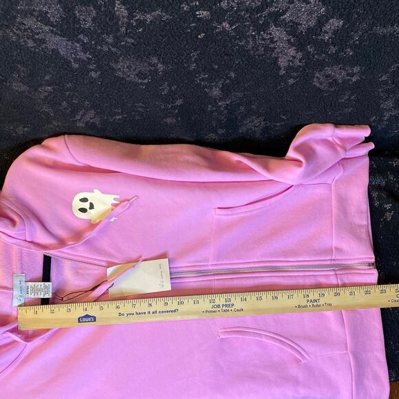Women's Pink Zippered Hoodie Size XS with Dripping Ghost NWT If It Were Me BOO - Picture 7 of 7